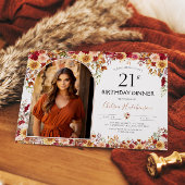 Invitation Boho Floral moderne 21e anniversaire Dîner photo