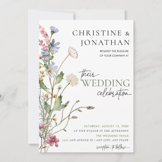 Invitation Boho floral moderne | MARIAGE FLEUR SAUVAGE (Devant)