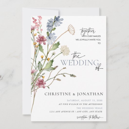 Invitation Boho floral moderne | MARIAGE FLEUR SAUVAGE (Devant)