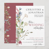 Invitation Boho floral moderne | MARIAGE FLEUR SAUVAGE (Devant / Derrière)