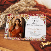 Invitation Boho Floral moderne photo 21e anniversaire
