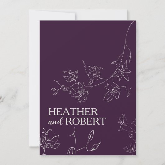 Invitation Boho Floral moderne violet Boho Simple Mariage (Devant)