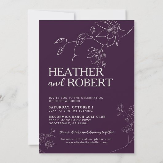 Invitation Boho Floral moderne violet Boho Simple Mariage (Dos)