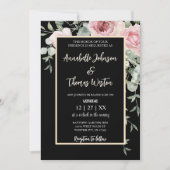 Invitation Boho floral noir et rose (Devant)