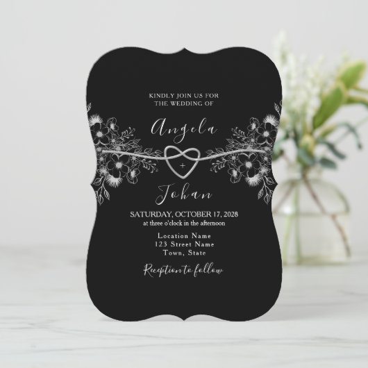 Invitation Boho floral noir et rouge (Debout devant)