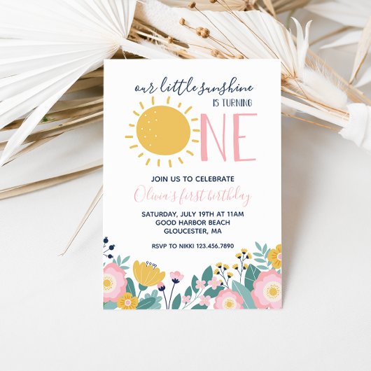 Invitation Boho Floral Notre petit soleil 1er anniversaire