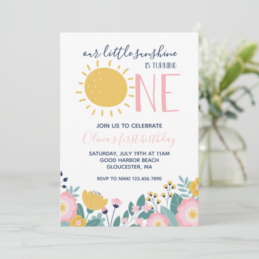 Invitation Boho Floral Notre petit soleil 1er anniversaire (Debout devant)