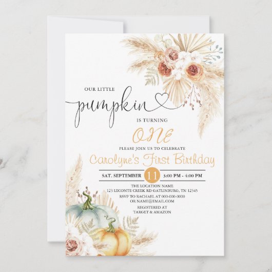 Invitation Boho Floral Notre Petite Fête Citrouille Anniversa (Devant)