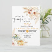 Invitation Boho Floral Notre Petite Fête Citrouille Anniversa (Debout devant)