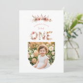 Invitation Boho Floral One Word Pink First Birthday (Debout devant)