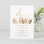 Invitation Boho Floral or Word Teddy Bear Baby shower (Debout devant)