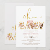 Invitation Boho Floral or Word Teddy Bear Baby shower (Devant / Derrière)