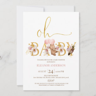 Invitation Boho Floral or Word Teddy Bear Baby shower