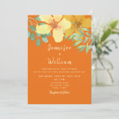 Invitation Boho Floral Orange Mariage (Debout devant)