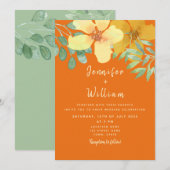 Invitation Boho Floral Orange Mariage (Devant / Derrière)