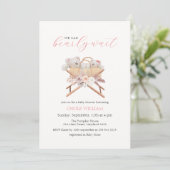Invitation Boho Floral Ours Bassinet Baby shower fille (Debout devant)