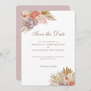Invitation Boho Floral Palm Leaf mariage rose Enregistrer la