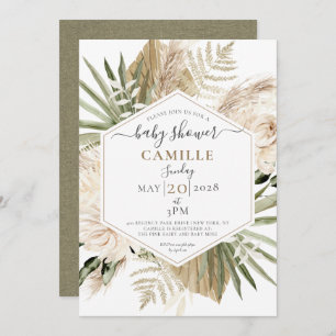 Invitation Boho Floral Palmetto Baby shower Feuille d'eucalyp