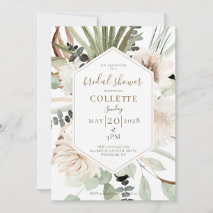 Invitation Boho Floral Palmetto Pampas Fête des mariées en he