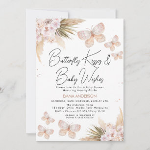 Invitation Boho Floral Pampas Butterfly Baby shower Baisers