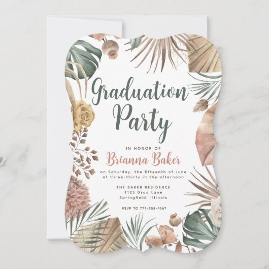 Invitation Boho Floral Pampas Graduation Party (Devant)
