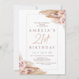 Invitation Boho Floral Pampas Grass 21e anniversaire
