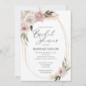 Invitation Boho Floral Pampas Grass Fête des mariées (Devant)