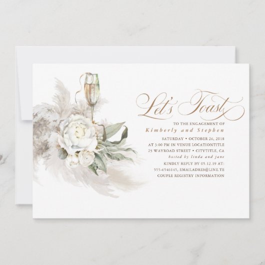Invitation Boho Floral Pampas Grass Green Party (Devant)