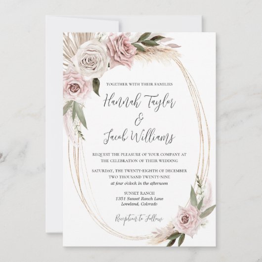 Invitation Boho Floral Pampas Grass Mariage (Devant)