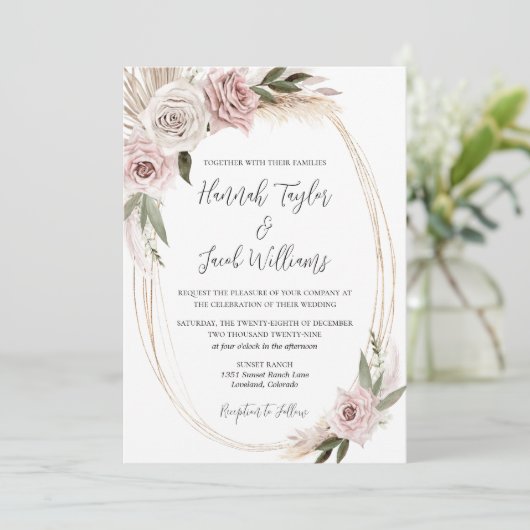 Invitation Boho Floral Pampas Grass Mariage (Debout devant)