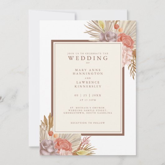 Invitation Boho Floral Pampas Grass Mariage (Devant)