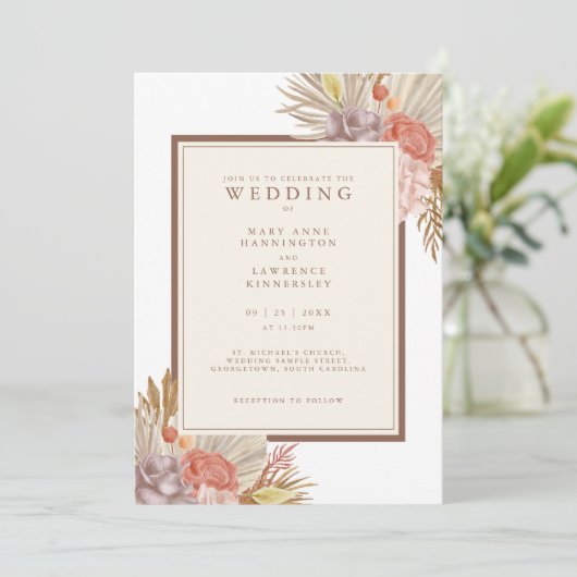 Invitation Boho Floral Pampas Grass Mariage (Debout devant)