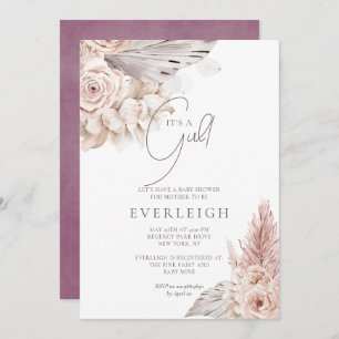 Invitation Boho Floral Pampas Grass Palmetto Baby Girl Douche