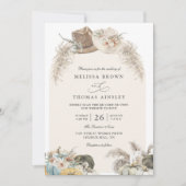 Invitation Boho Floral Pampas Grass Rustic QR Code Wedding (Devant)