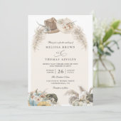 Invitation Boho Floral Pampas Grass Rustic QR Code Wedding (Debout devant)