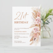 Invitation Boho Floral Pampas Herbe 21ème anniversaire Invita (Debout devant)