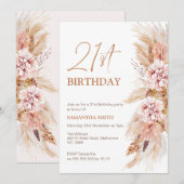 Invitation Boho Floral Pampas Herbe 21ème anniversaire Invita (Devant / Derrière)