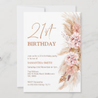 Boho Floral Pampas Herbe 21ème anniversaire Invita