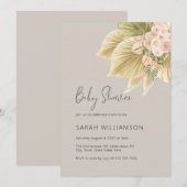 Invitation Boho Floral Pampas Herbe Paume Naturel Baby Shower (Devant / Derrière)