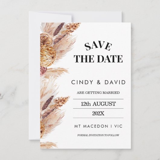 Invitation Boho Floral Pampas Mariage Grass Enregistrer La Da (Devant)