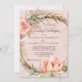 Invitation BOHO Floral Pampas Rose Aquarelle Mariage de couro (Devant)