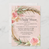 Invitation BOHO Floral Pampas Rose Aquarelle Wreath (Devant / Derrière)