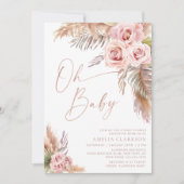 Invitation Boho Floral Pampas Rose Baby shower or (Devant)