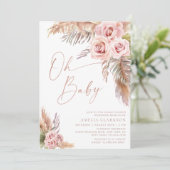 Invitation Boho Floral Pampas Rose Baby shower or (Debout devant)