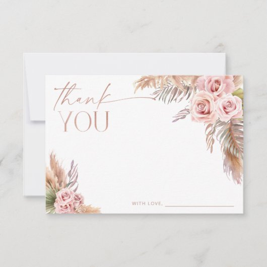 Invitation Boho Floral Pampas Rose Merci or (Devant)