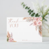 Invitation Boho Floral Pampas Rose Merci or (Debout devant)