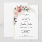 Invitation Boho, Floral, Pampasgras, Fête des mariées d'arc (Devant / Derrière)