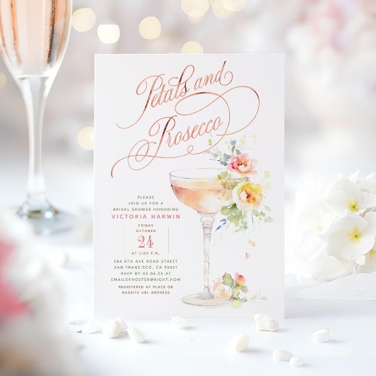 Invitation Boho Floral Petals et Prosecco Fête des mariées