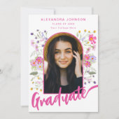 Invitation Boho Floral Photo Arch Pink Script Graduation Part (Devant)