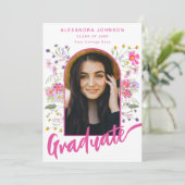 Invitation Boho Floral Photo Arch Pink Script Graduation Part (Debout devant)